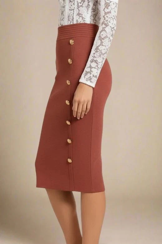 Jessie Midi Pencil Skirt Tan Brown