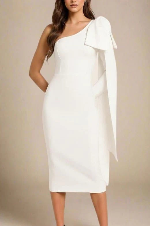 Lela Long Sleeve Bandage Midi Dress White Pearl