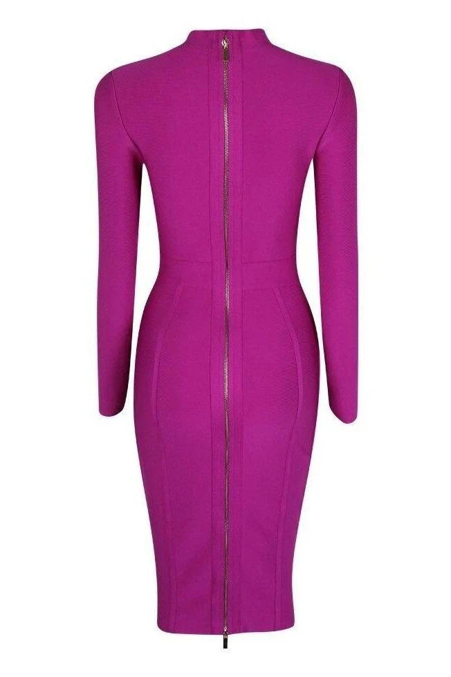 Dee Long Sleeve Bandage Dress Neon Purple