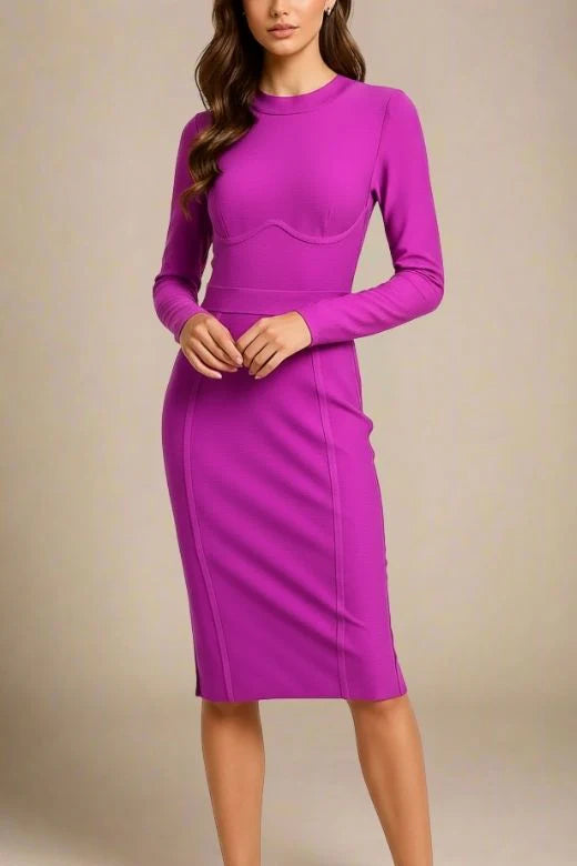 Dee Long Sleeve Bandage Dress Neon Purple