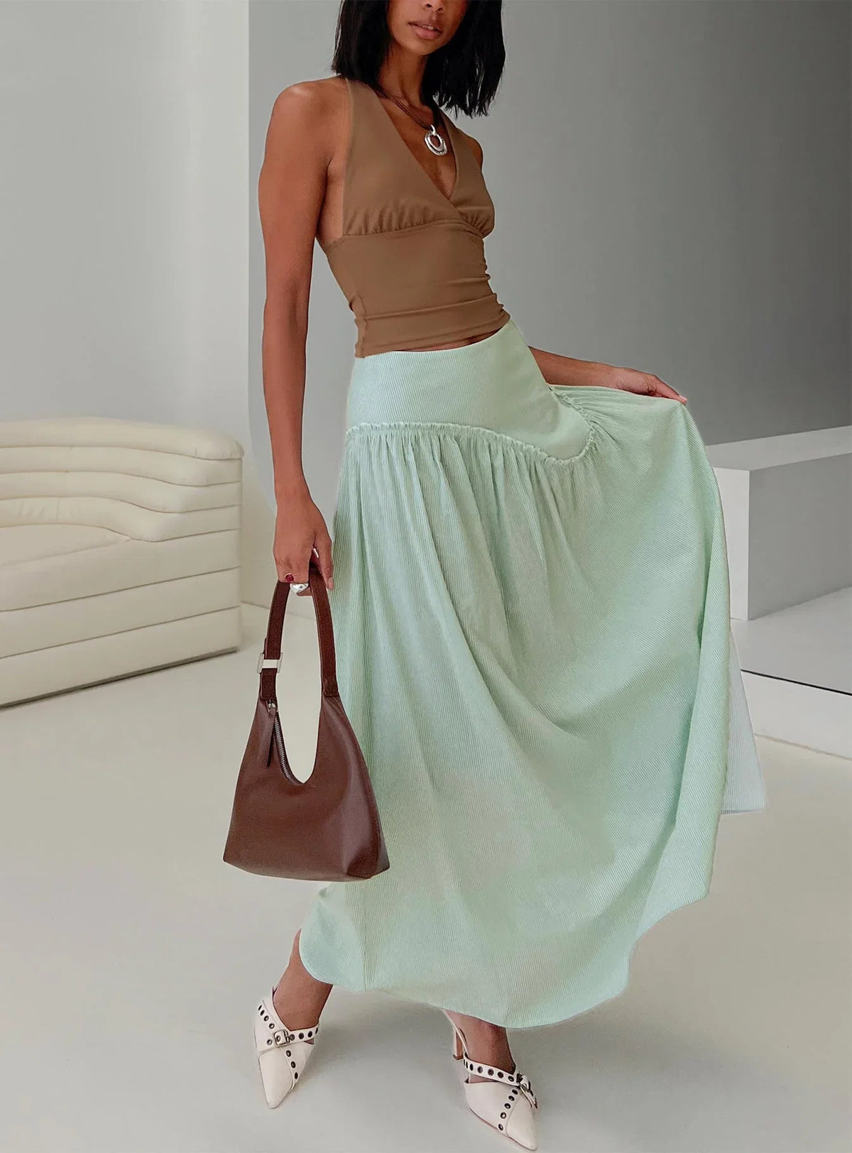 Yasemine Maxi Skirt Green White
