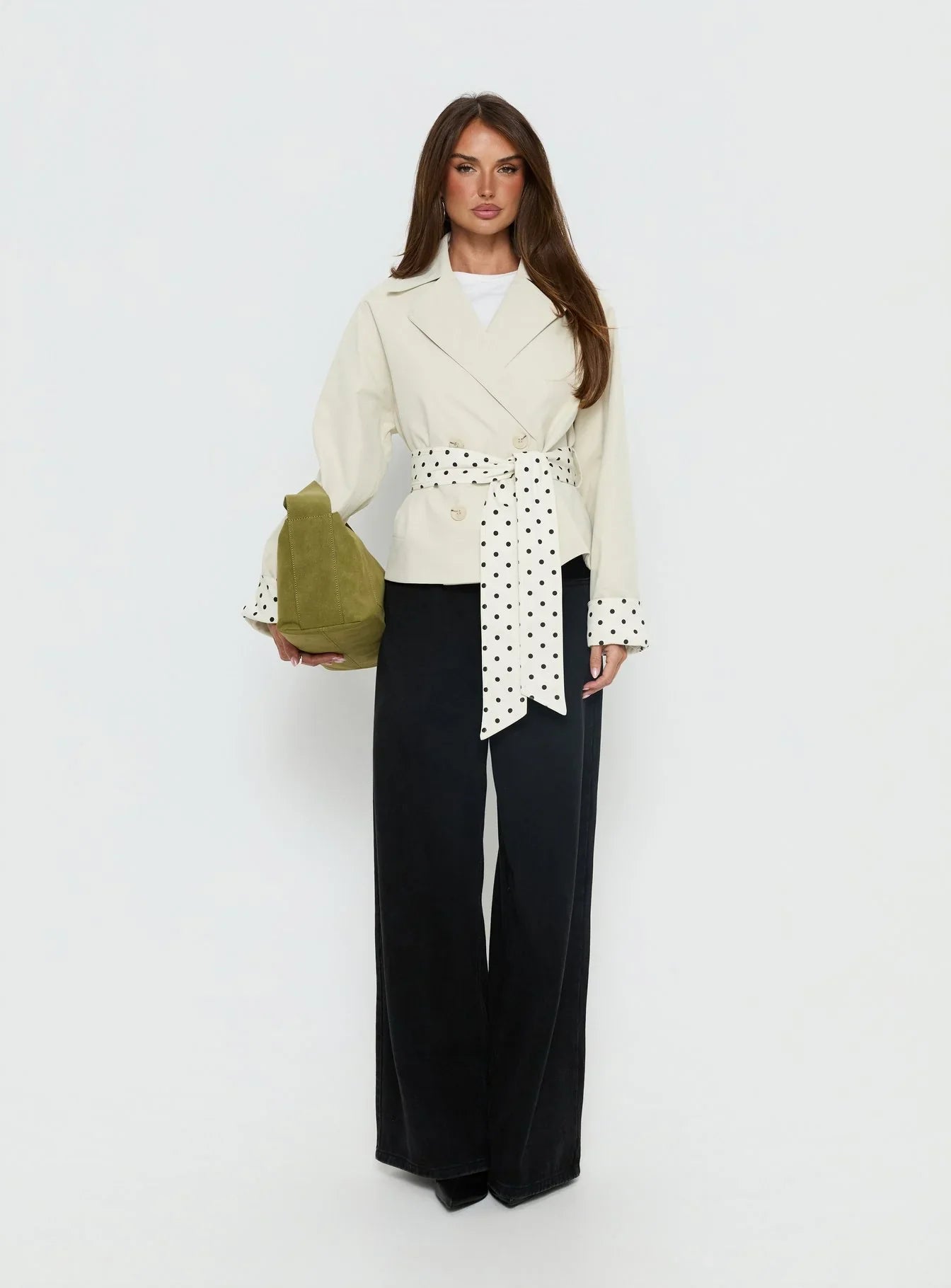Meriana Cropped Trench Beige Polka Dot