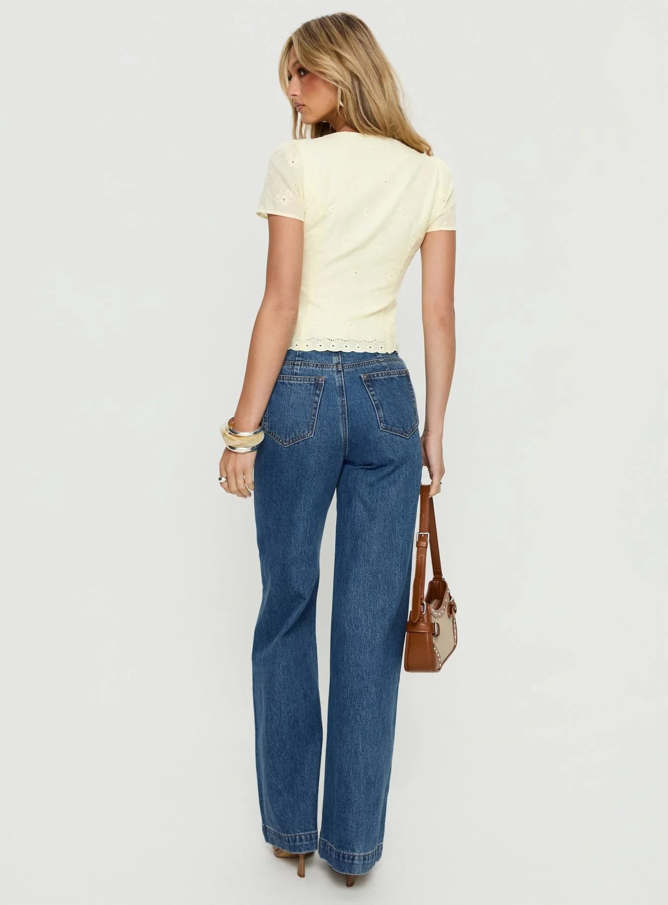 Goldie High Rise Wide Leg Jeans Mid Blue Wash