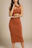 Molly Bandage Midi Dress Tan Brown