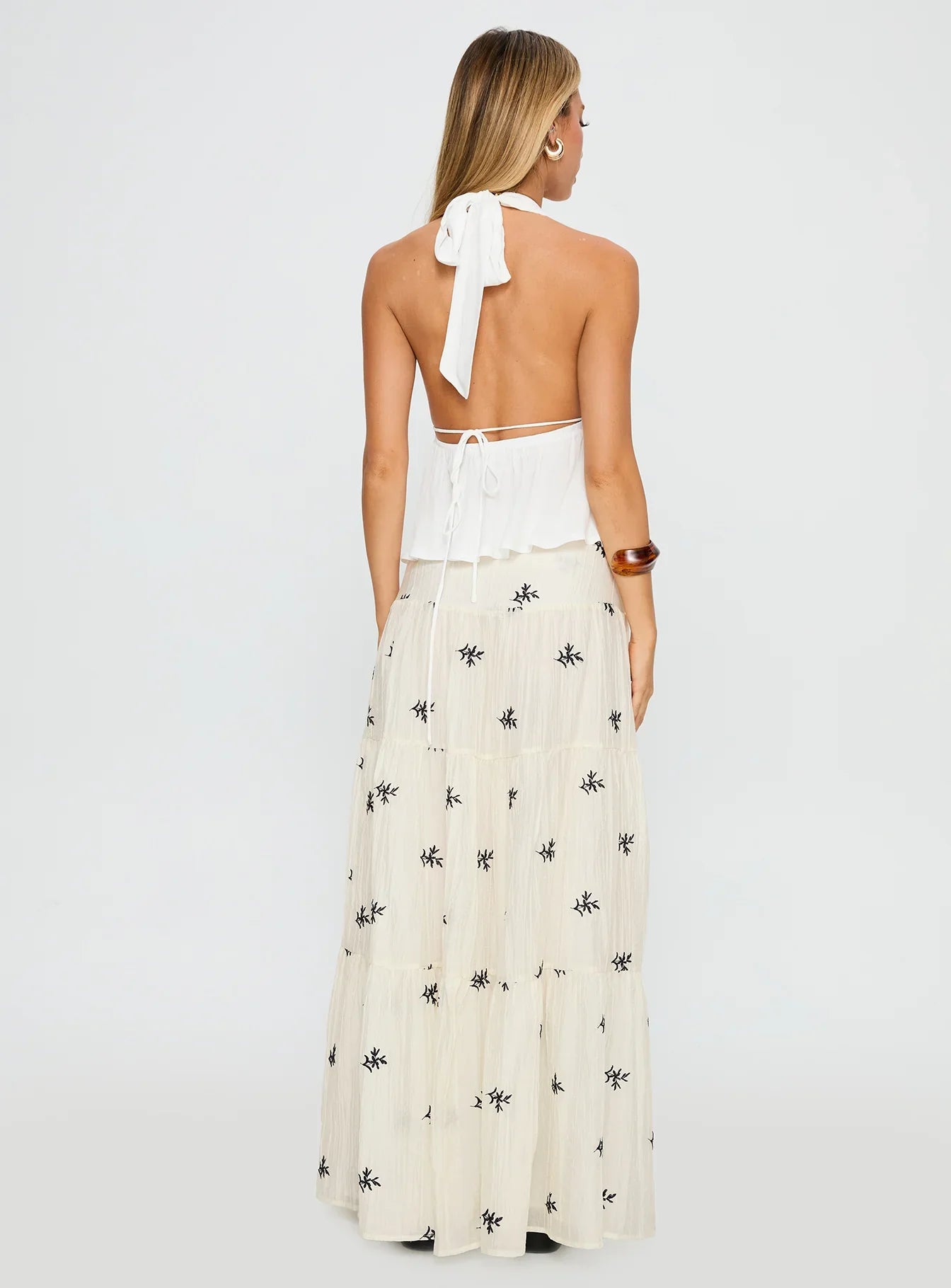Cinnamon Embroidered Maxi Skirt Cream Navy