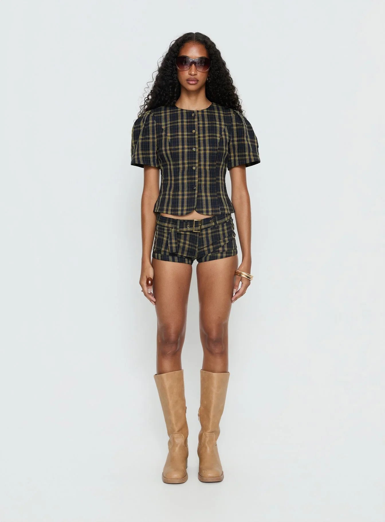 Afterglow Mini Short Navy / Lemon Plaid