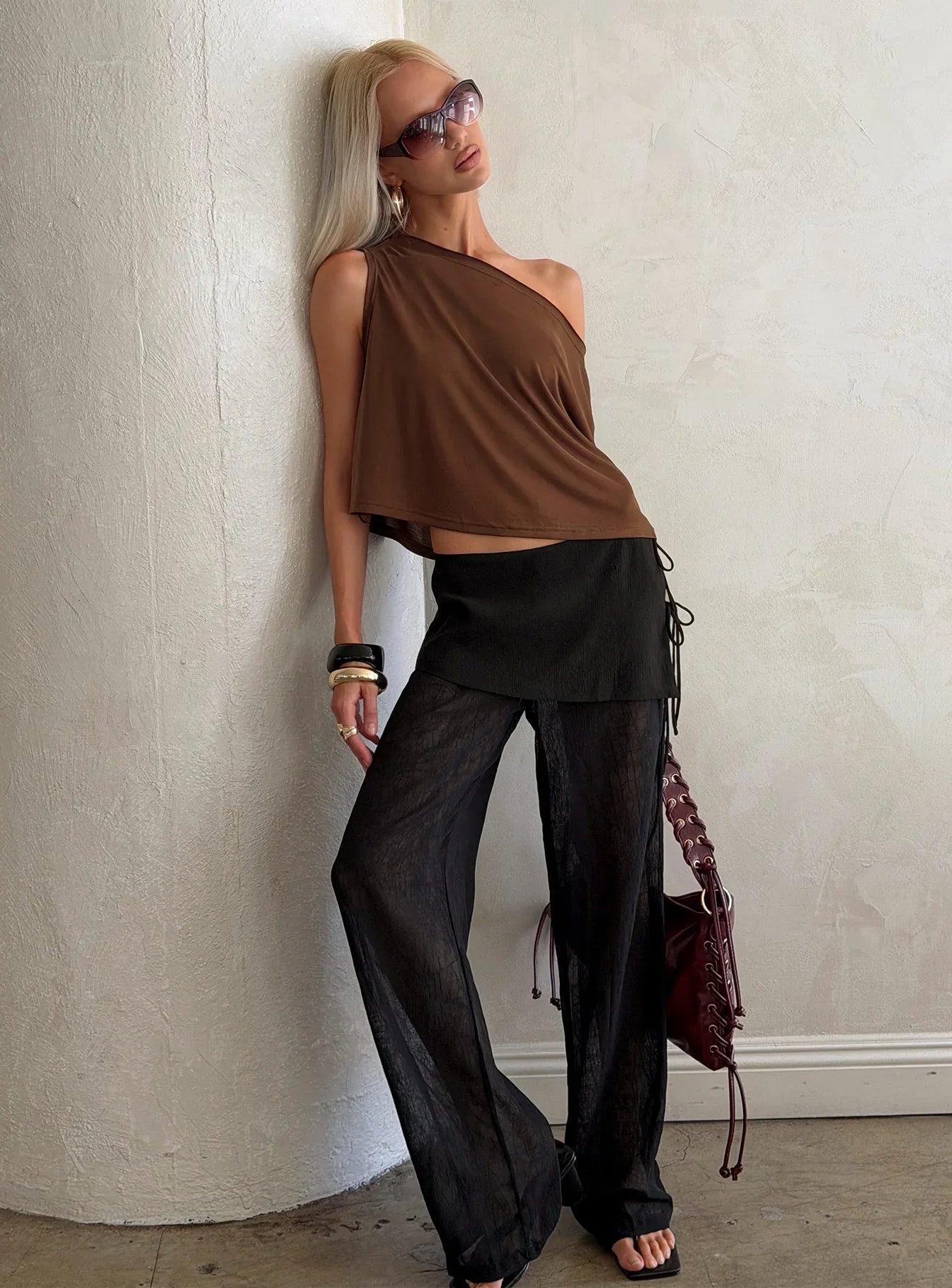 Margalo Sheer Layered Pants Black