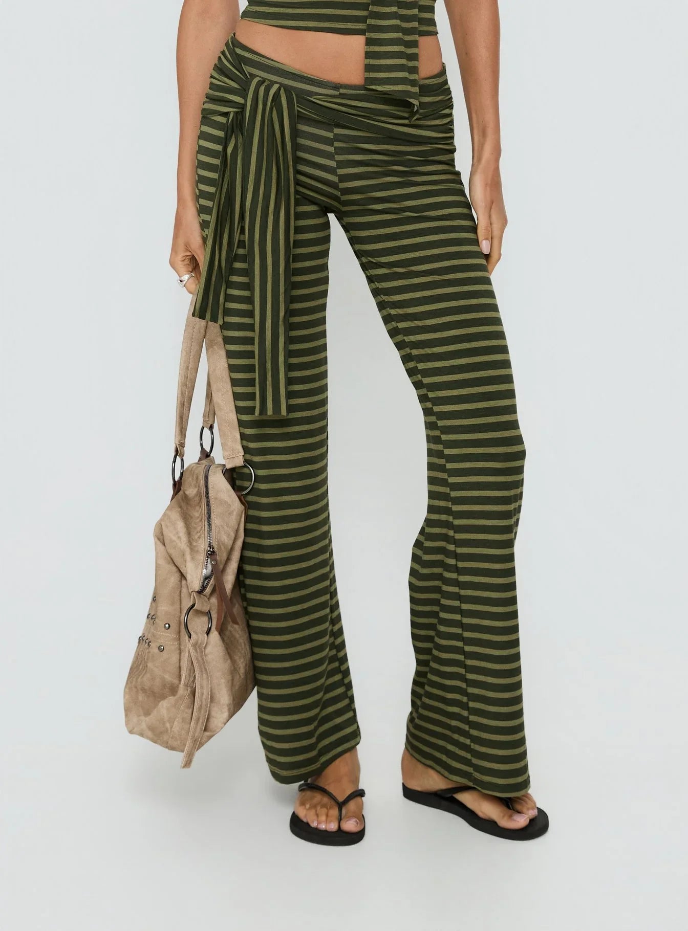 Esata Tie Detail Pants Green Stripe