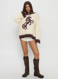 Rhianonn Horse Graphic Knit Sweater Cream Brown