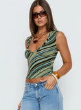 Emberly V Neck Top Green Stripe