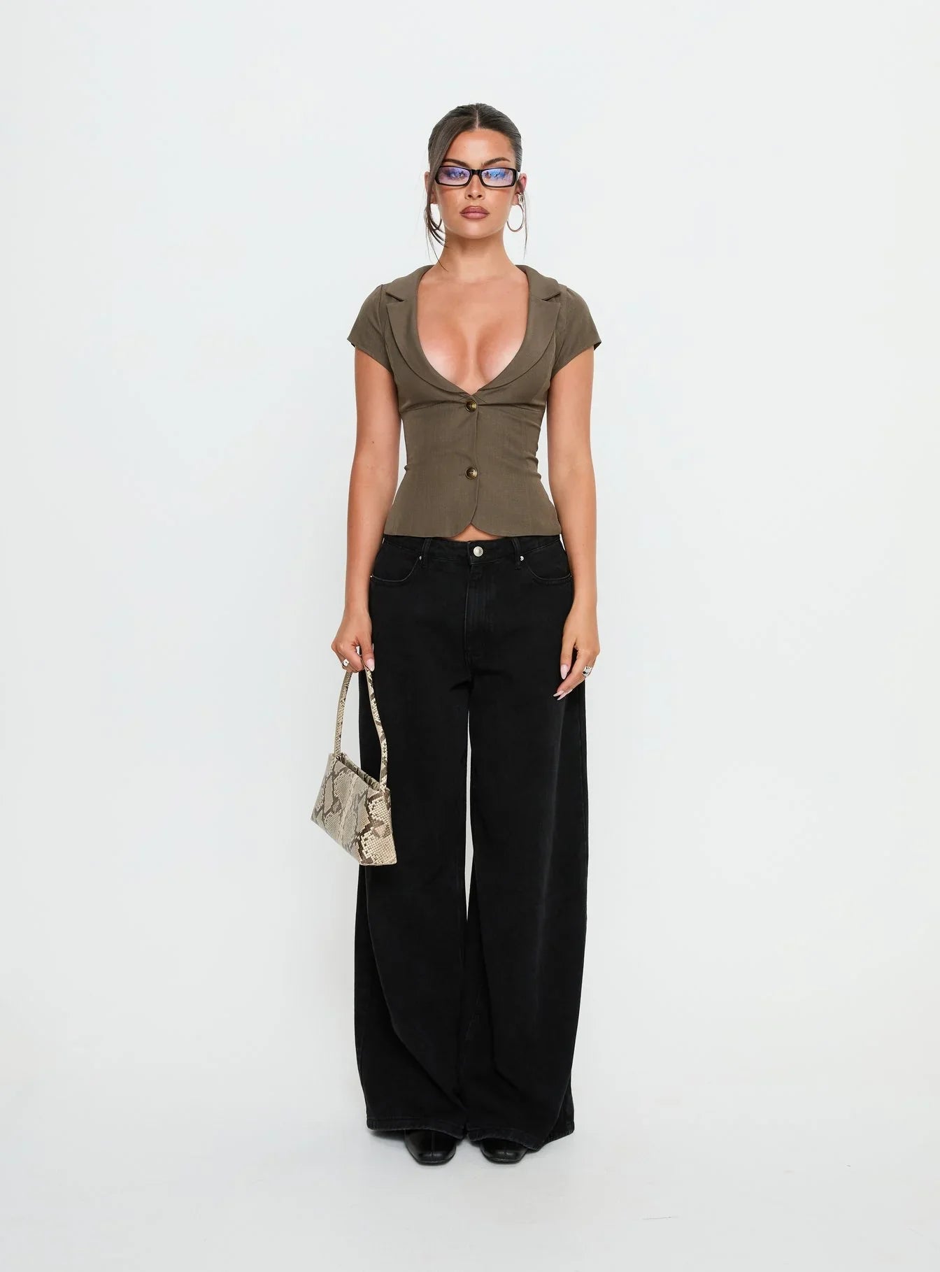 Alexandrea Plunge Tie Up Top Brown Marle