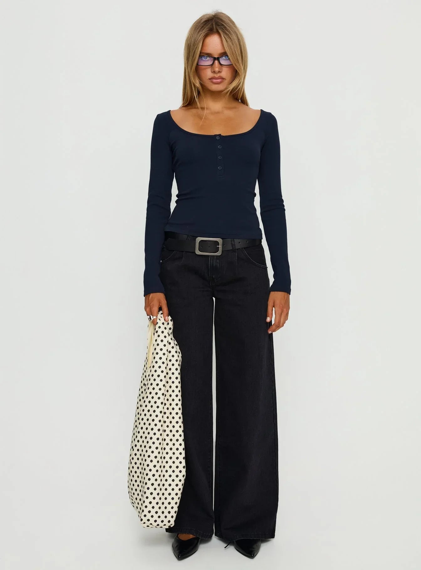 Keslie Long Sleeve Henley Top Navy