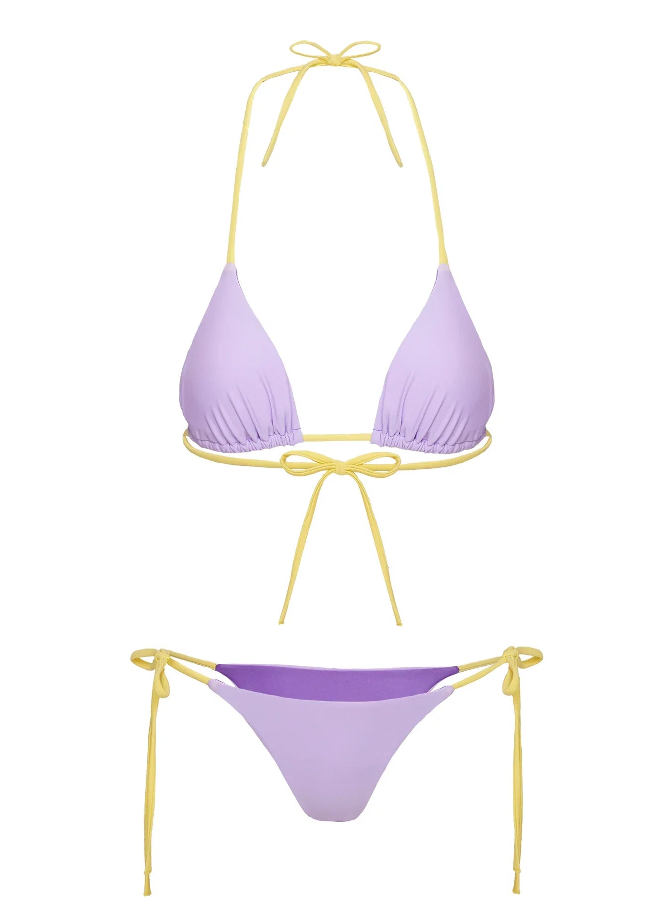 Jenner Tie Side Ruched Bikini Bottom Yellow Purple