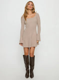 Mariel Long Sleeve Knit Mini Dress Beige