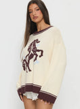 Rhianonn Horse Graphic Knit Sweater Cream Brown