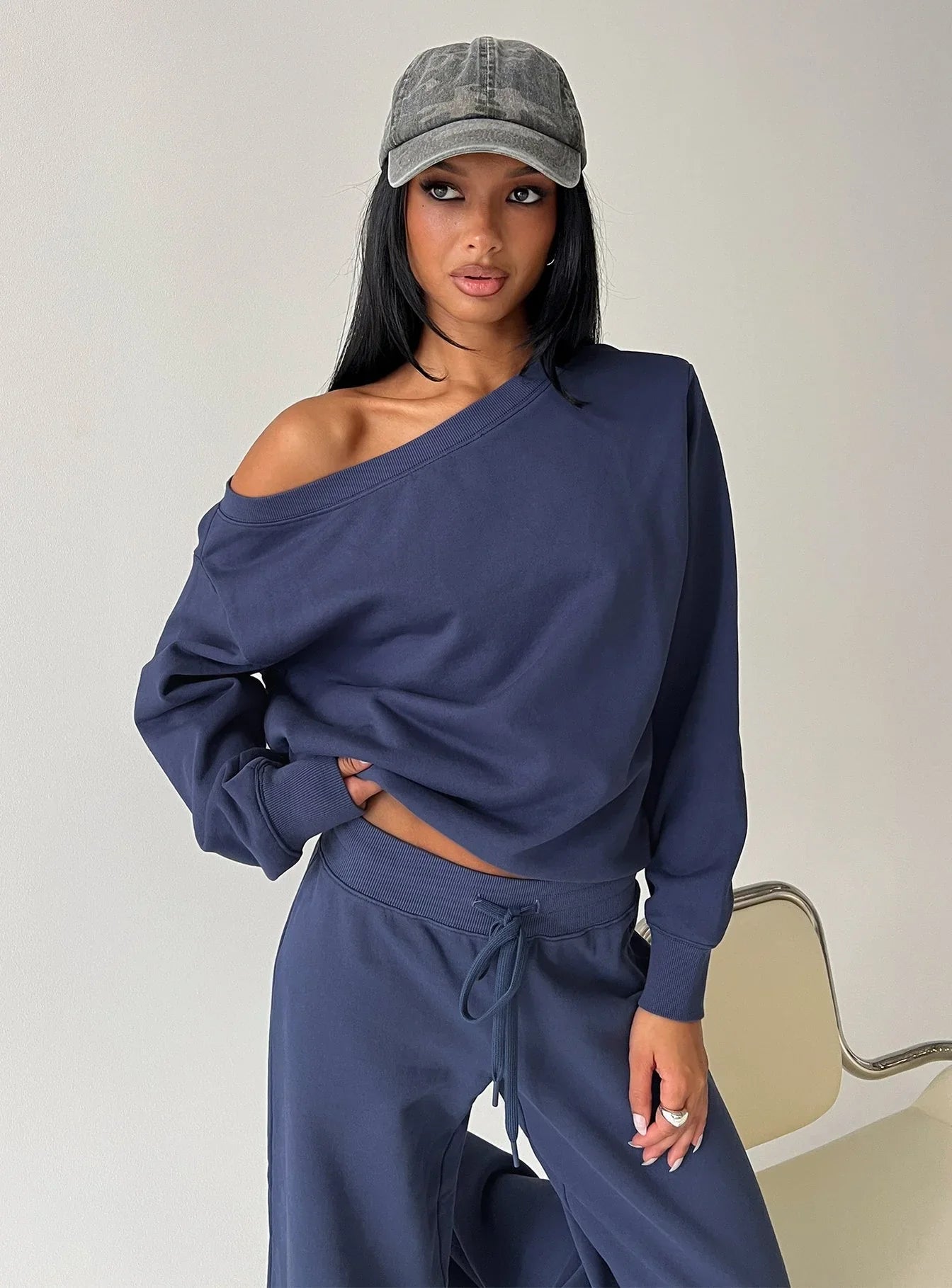 Wellness Off the Shoulder Jumper Navy
