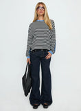 Taysha Long Sleeve Top Black Grey Stripe