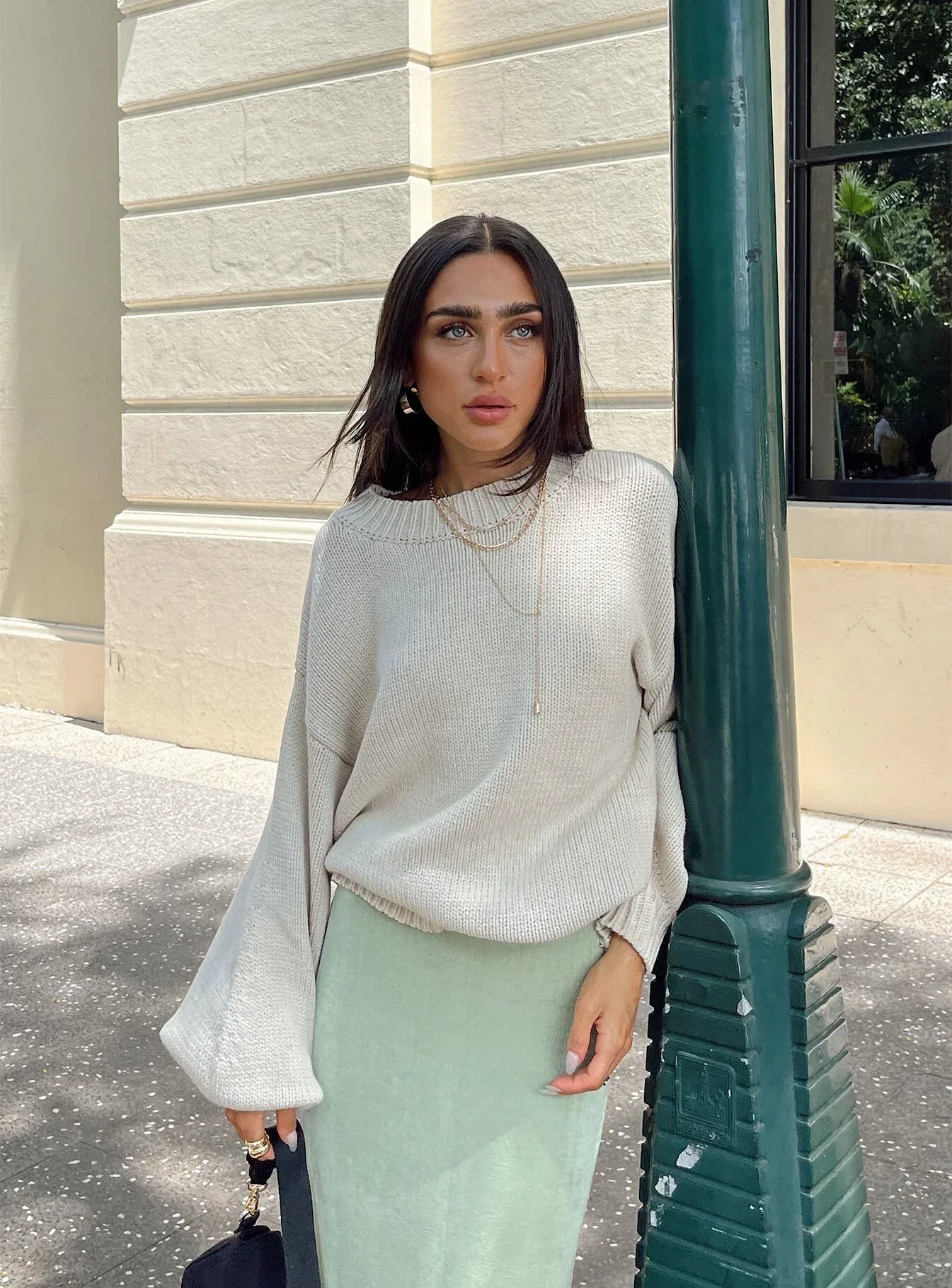 Harmony Balloon Sleeve Knit Sweater Beige