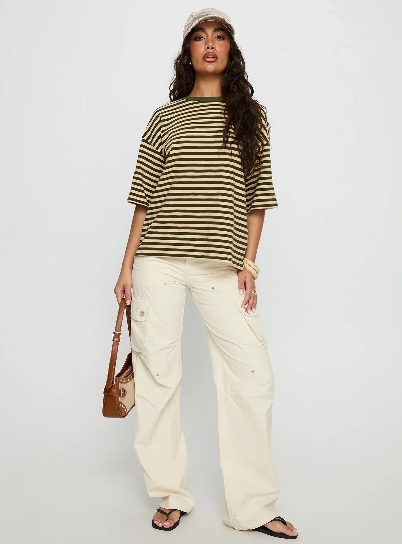 Settle Down Short Sleeve Top Green Cream Stripe