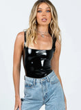 Bartillo Faux Leather Bodysuit Black