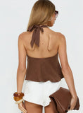 Aquaria Halter Linen Blend Top Chocolate