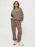 Princess Polly Crew Neck Sweatshirt Stripe Taupe White