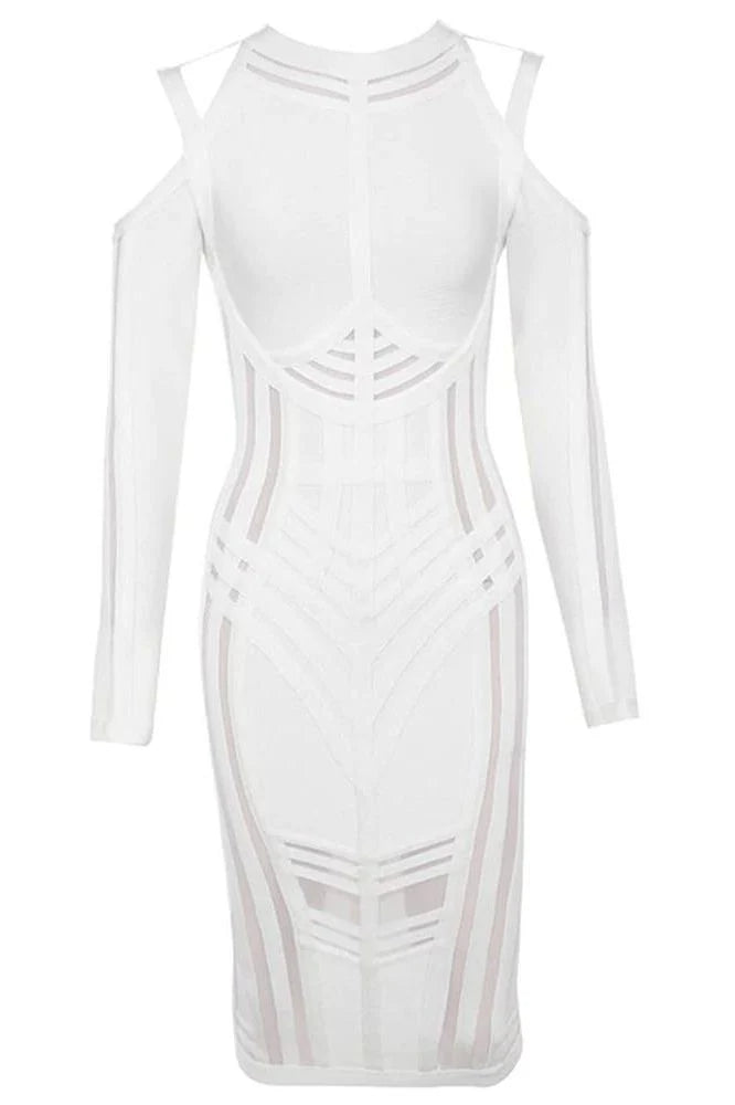 Amelia Long Sleeve Bandage Dress White Pearl Sale