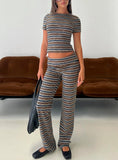 Manolo Foldover Pants Brown / Grey Stripe