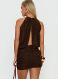 Jennah Halter Ruched Mini Dress Chocolate