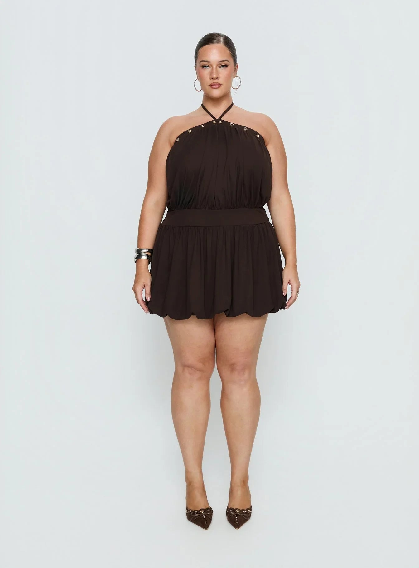 Sunnee Eyelet Detail Playsuit Brown Curve