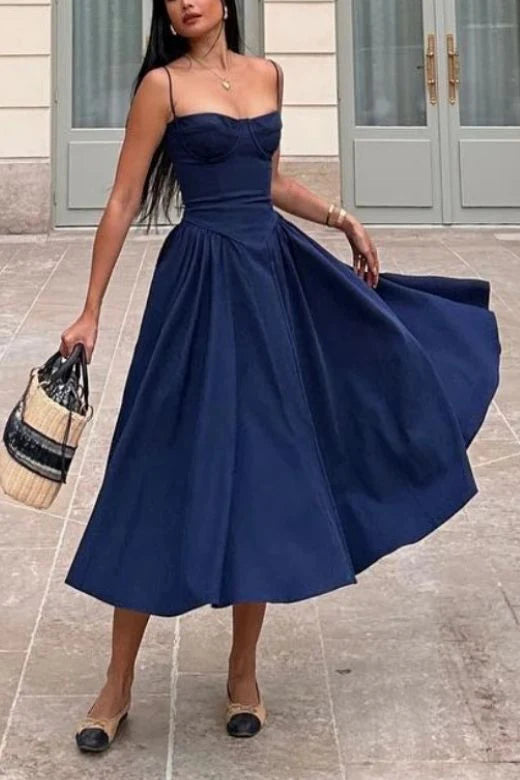 Everly Midi Dress Navy Blue Sale