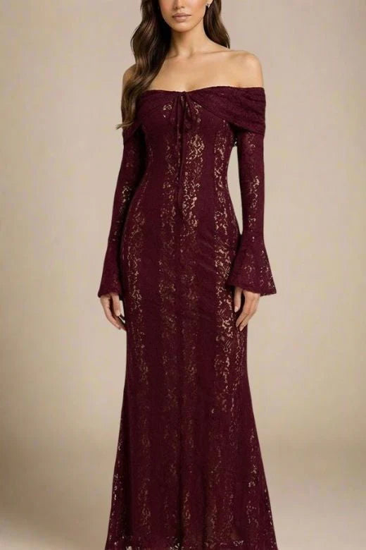 Rose Long Sleeve Bodycon Maxi Dress Sangria Purple