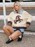Rhianonn Horse Graphic Knit Sweater Cream Brown