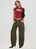 Ahstin Mid Rise Straight Leg Cargo Jeans Green