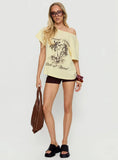 Tropical Islands Off Shoulder Graphic Tee Yellow