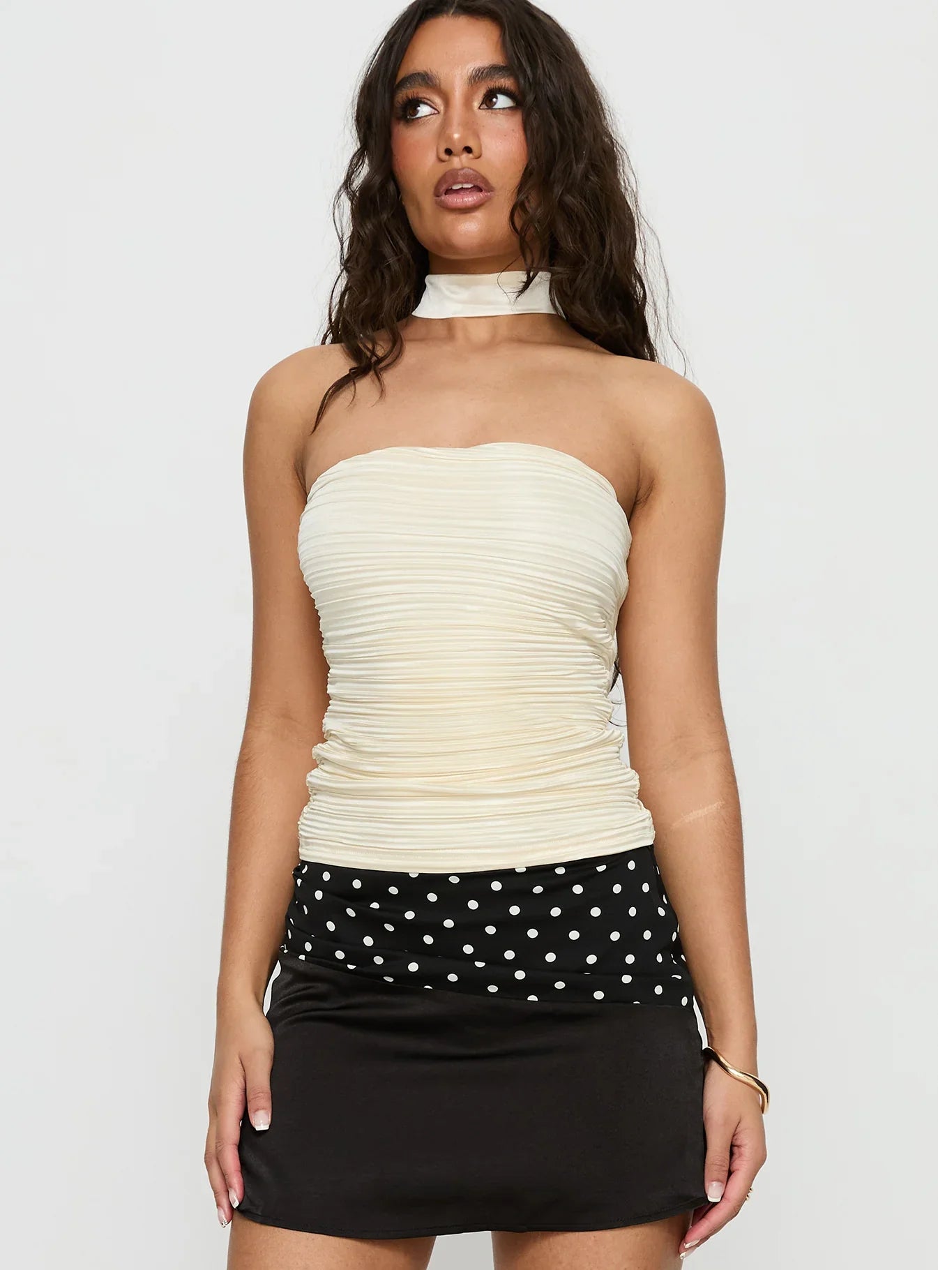 Plentiful Strapless Scarf Detail Top Champagne