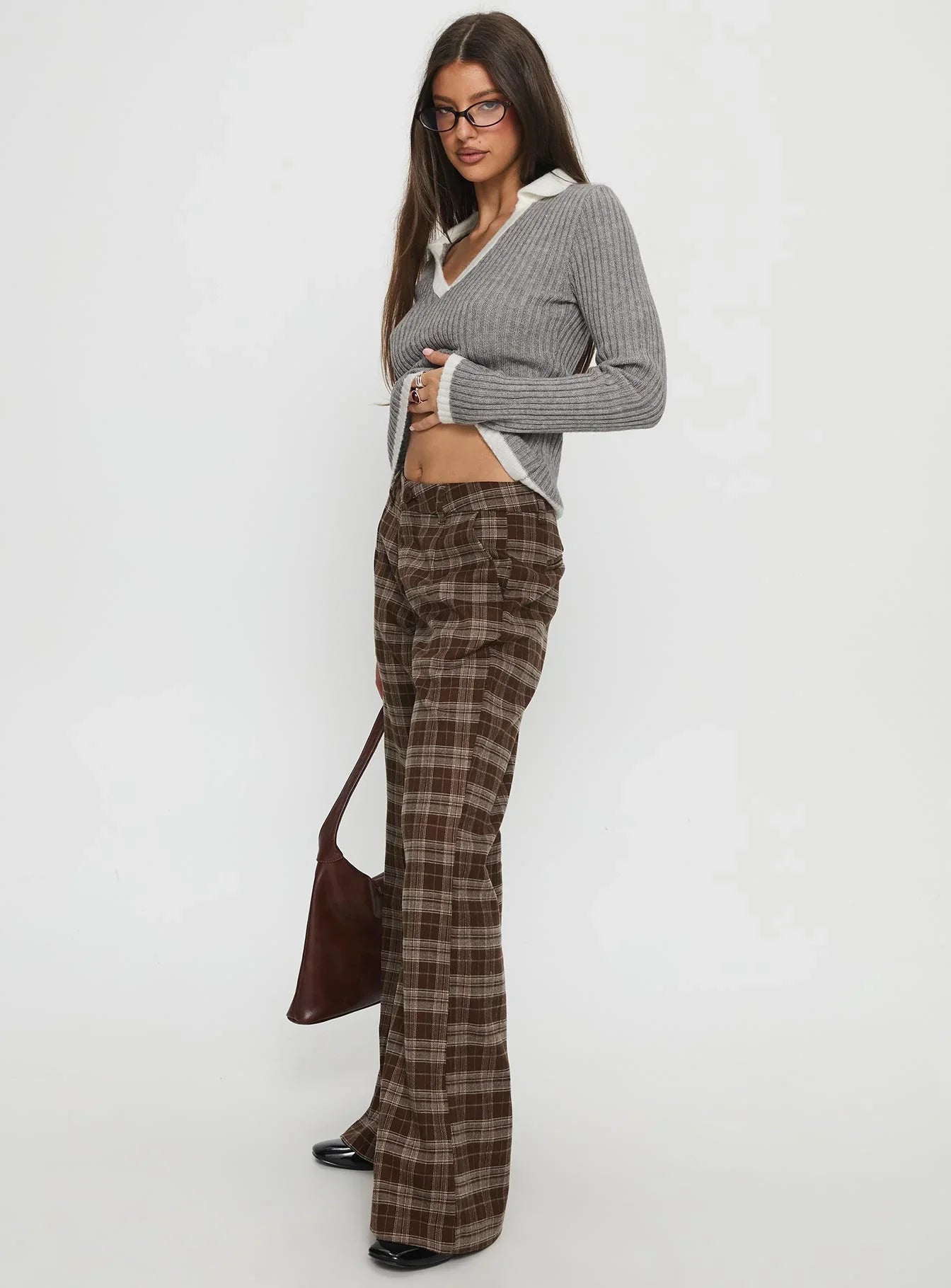 Emiroki Straight Leg Pants Brown Check