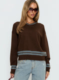 Yarnia V Neck Jumper Brown Blue