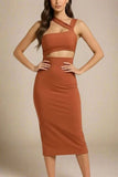 Molly Bandage Midi Dress Tan Brown
