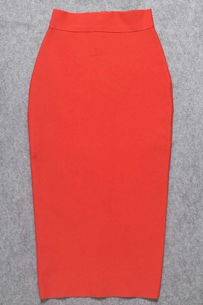 Pencil High Waist Bandage Midi Skirt Lipstick Red