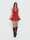 Khoda Studded Halter Mini Dress Burgundy