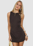 Yumiko Romper Brown Pinstripe Petite