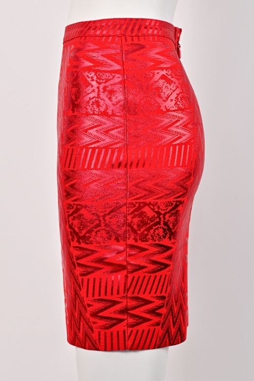 High Waist Metallic Leather Mini Skirt Lipstick Red