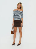 Shaylla Off Shoulder 3/4 Sleeve Top Blue Stripe