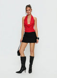 Kamira Plunge Neck Halter Top Red