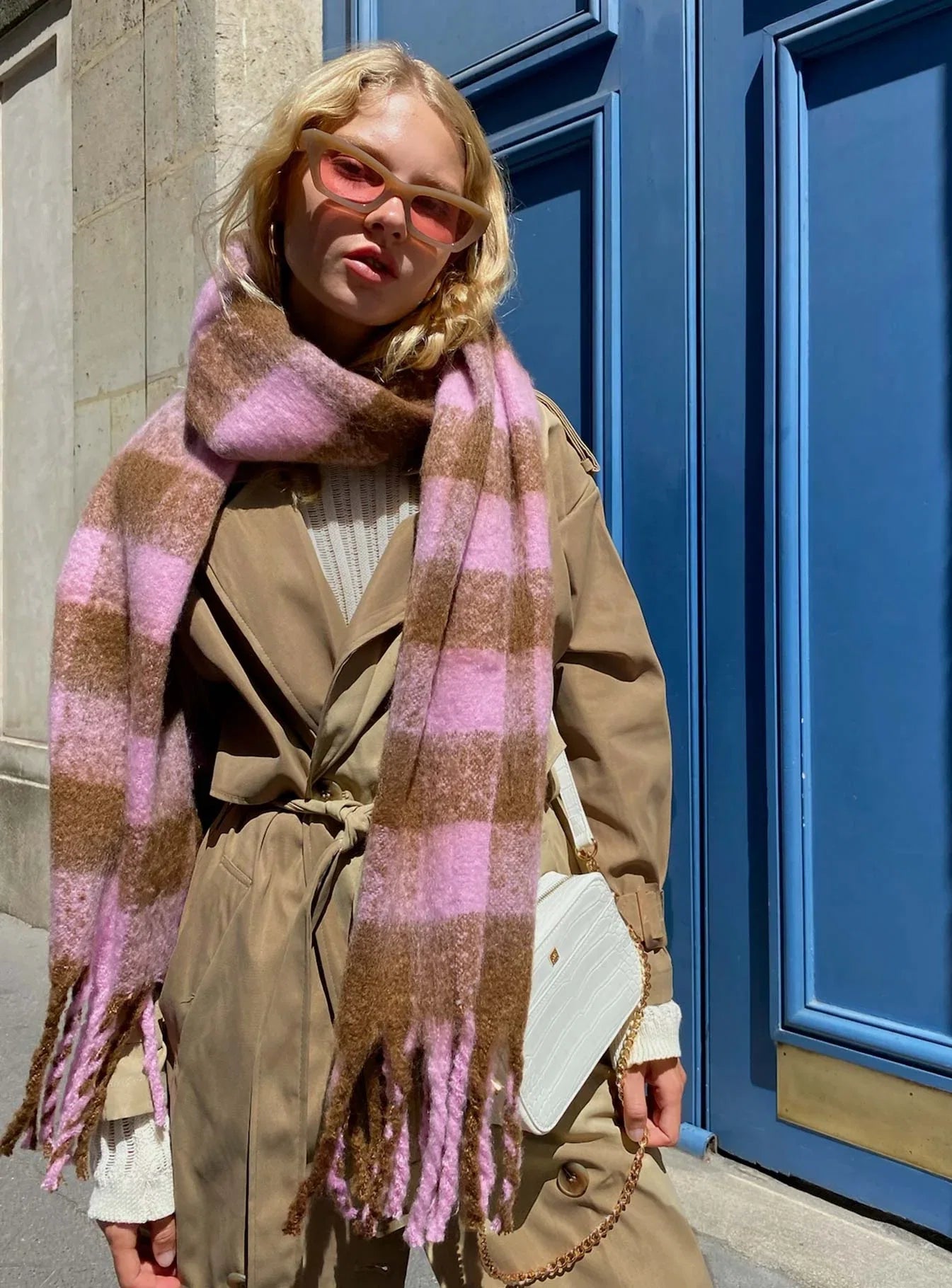 Piero Check Scarf Pink Brown