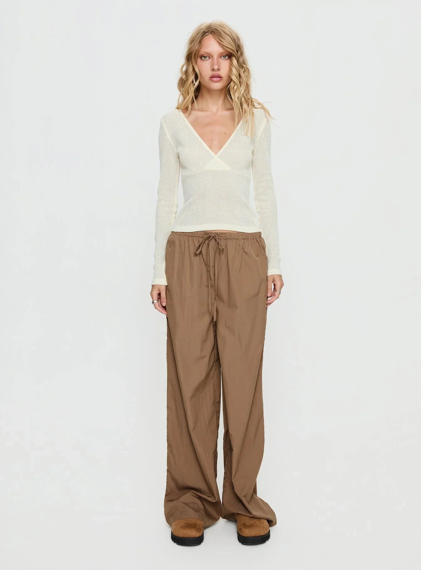 Cassidey Cross Front Long Sleeve Top Cream