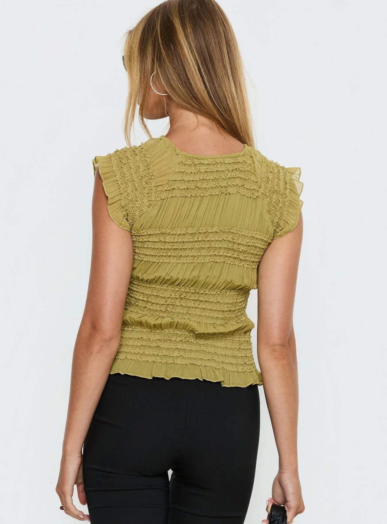 Talyn Cap Sleeve Frill Top Olive
