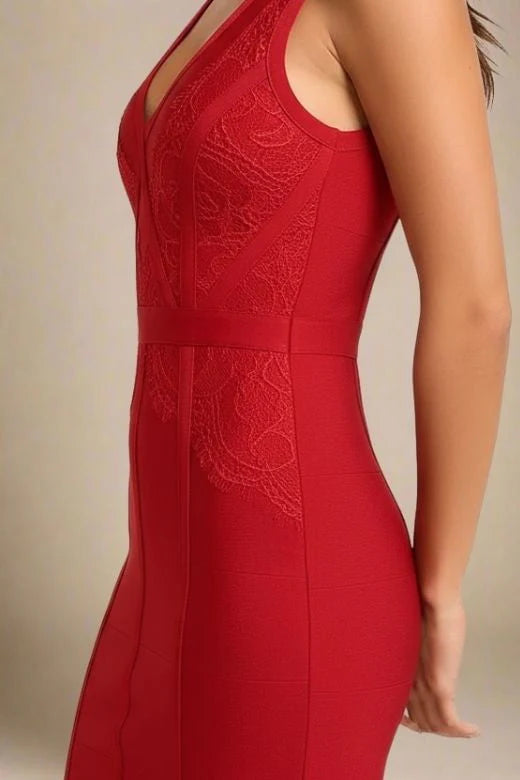 Noa V Neck Bodycon Dress Red Wine