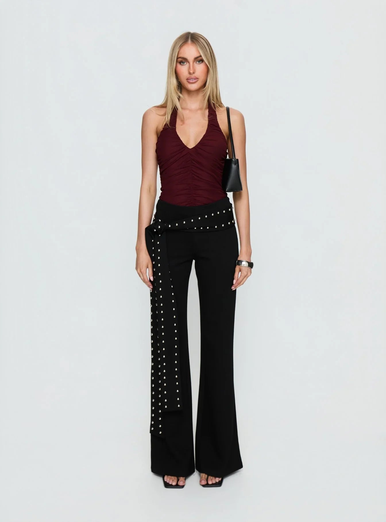 Eye Candy Ruched Bodysuit Burgundy